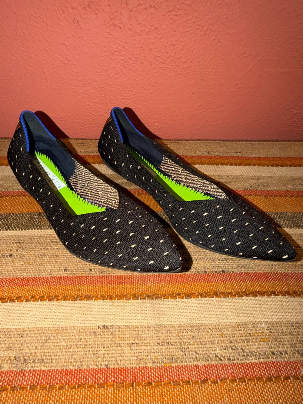 Rothy’s The Point Flats in Ivory Dot Black/White Polka Dot Knit Women’s Size 9.5